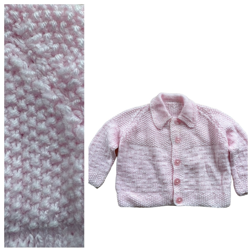 Vintage Grammy Made Pink Knitted Baby Sweater Hidden Snaps Button Placket 9-12M